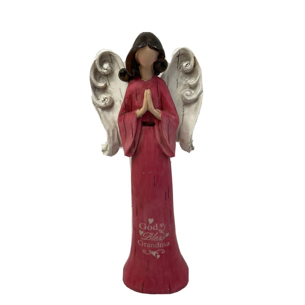 Dickson Vintage Girl Angel Figurine Praying God Bless Grandma Pink White 9 3/4"